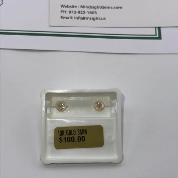 10K Solid Gold Earrings | Free Appraisal | 2mm Gold Kids Studs | VVS Swarowski - Picture 5 of 5